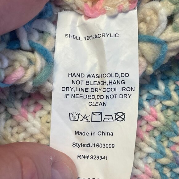 Vintage Womens Chunky Baggy Crochet Pullover Sweater Large Pastel Hipster Comfy - Picture 9 of 9